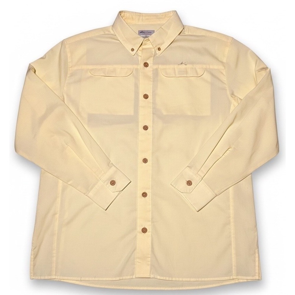 Mojo Sportswear Mens Large Yellow Fishing Shirt Long Sleeve Vented Button Up